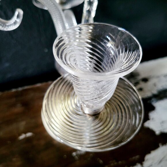 Antique Blown Glass and Brass Two-Arm Candelabra with Marble Base - Picture 5 of 9